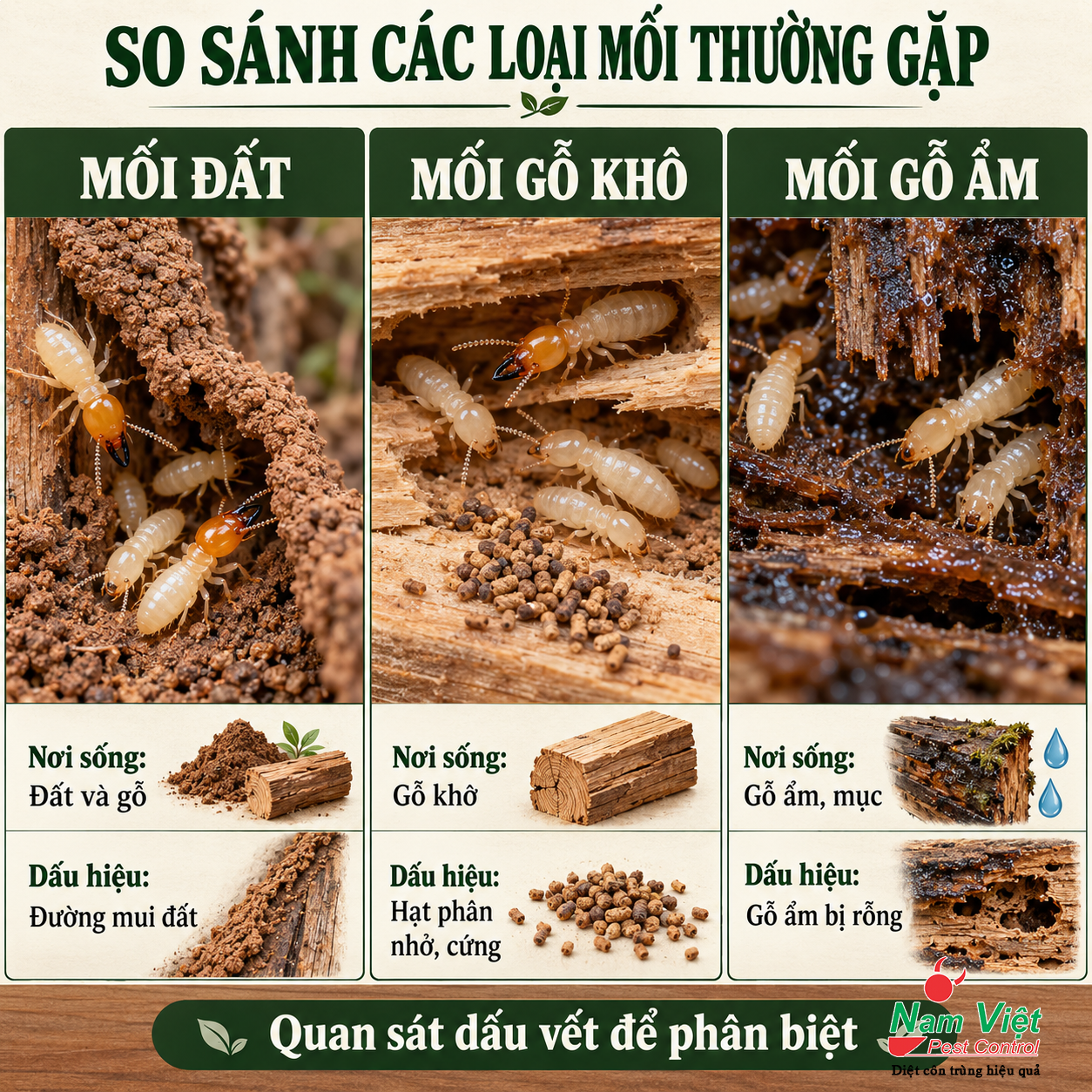 so sanh cac loai moi thuong gap moi dat moi go kho va moi go am